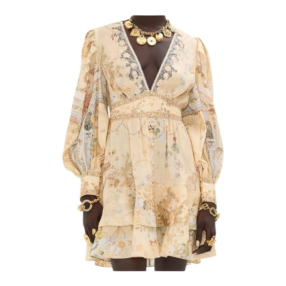 Camilla Button Front Frill Mini Dress Adorned in Antiquity Size XL - Picture 1 of 15